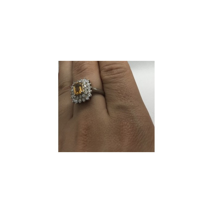 925 Sterling Silver Citrine & CZ Ring Size 7.5