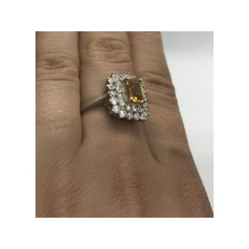 925 Sterling Silver Citrine & CZ Ring Size 7.5