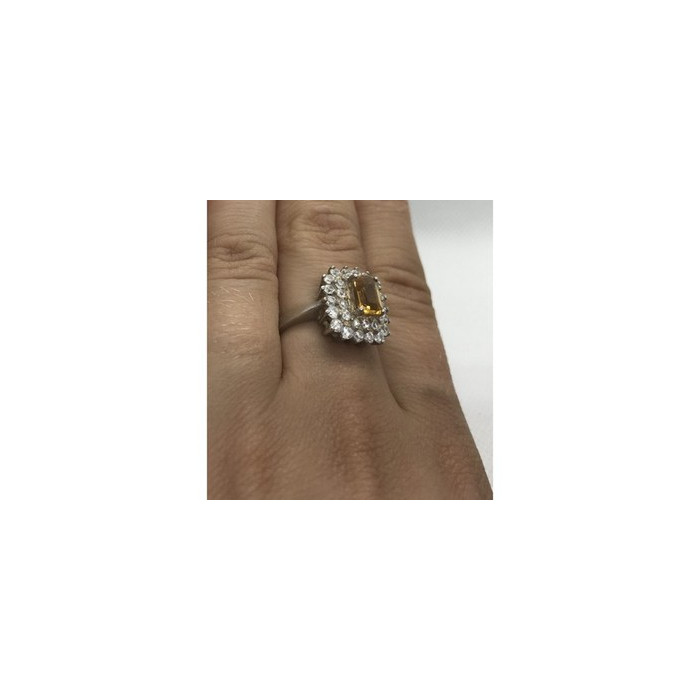 925 Sterling Silver Citrine & CZ Ring Size 7.5