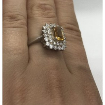 925 Sterling Silver Citrine & CZ Ring Size 7.5
