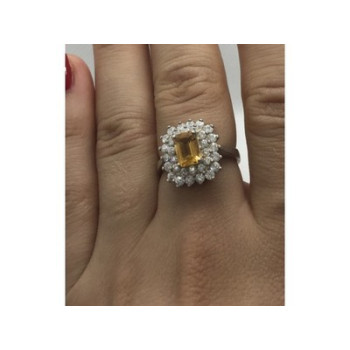 925 Sterling Silver Citrine & CZ Ring Size 7.5