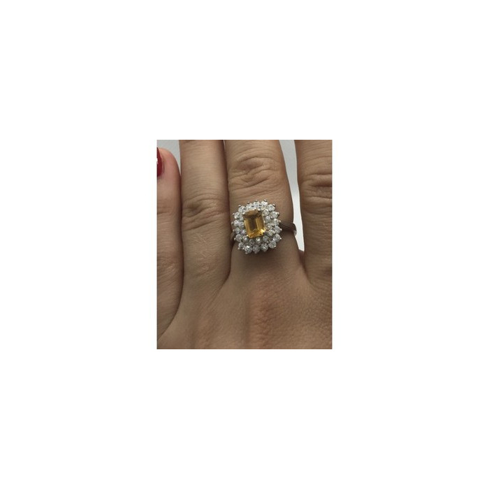925 Sterling Silver Citrine & CZ Ring Size 7.5