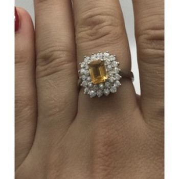 925 Sterling Silver Citrine & CZ Ring Size 7.5