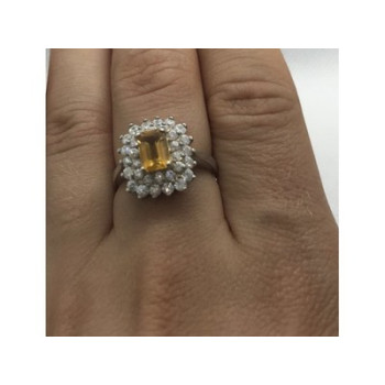 925 Sterling Silver Citrine & CZ Ring Size 7.5