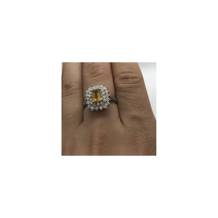 925 Sterling Silver Citrine & CZ Ring Size 7.5