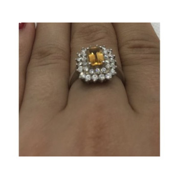 925 Sterling Silver Citrine & CZ Ring Size 7.5