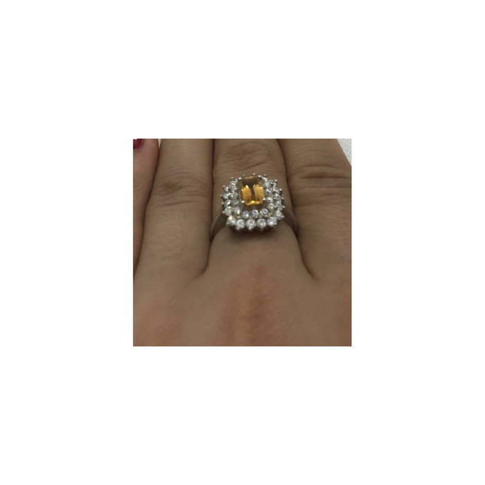 925 Sterling Silver Citrine & CZ Ring Size 7.5