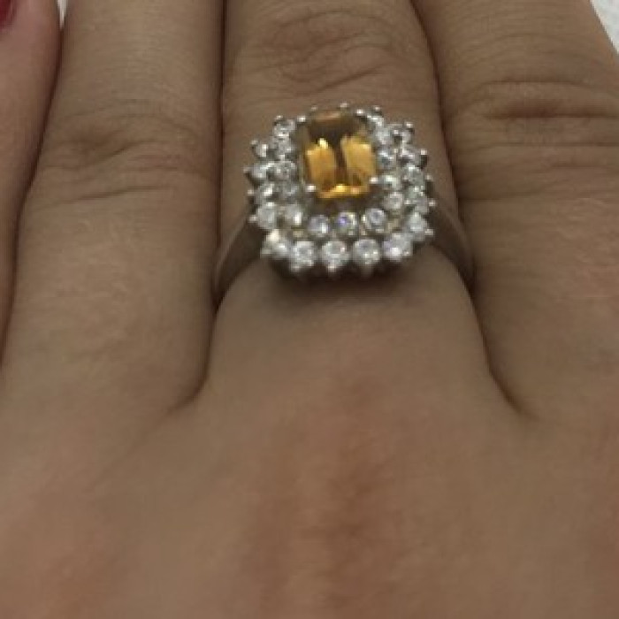 925 Sterling Silver Citrine & CZ Ring Size 7.5