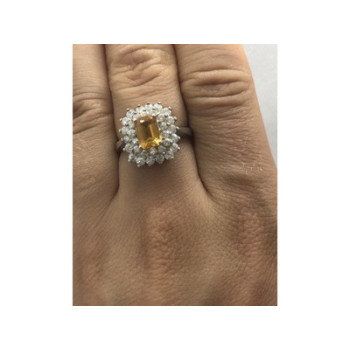 925 Sterling Silver Citrine & CZ Ring Size 7.5