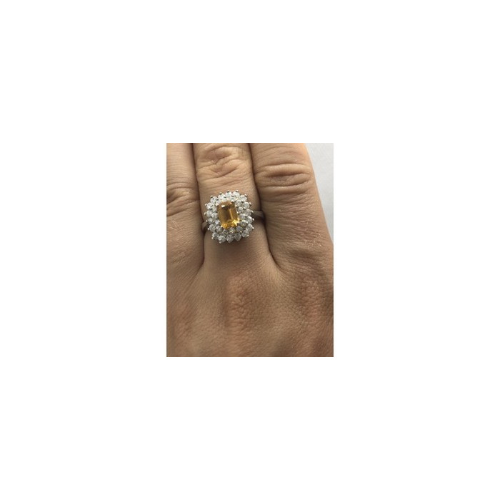 925 Sterling Silver Citrine & CZ Ring Size 7.5