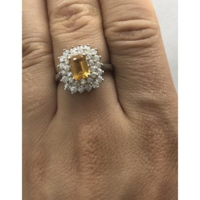 925 Sterling Silver Citrine & CZ Ring Size 7.5