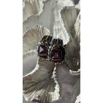 925 Sterling Silver Amethyst & Amber Clip Earrings