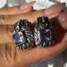925 Sterling Silver Amethyst & Amber Clip Earrings