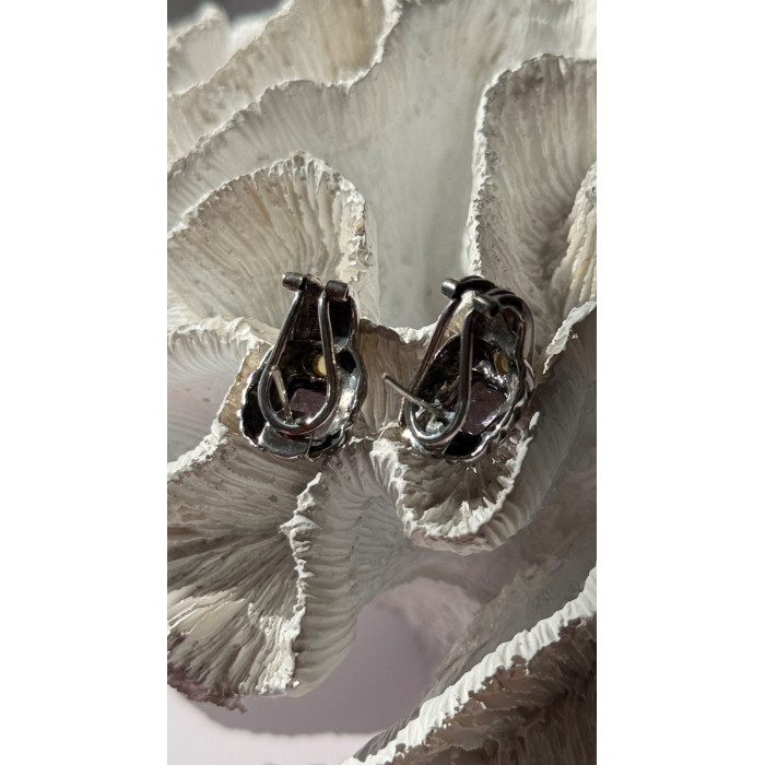 925 Sterling Silver Amethyst & Amber Clip Earrings