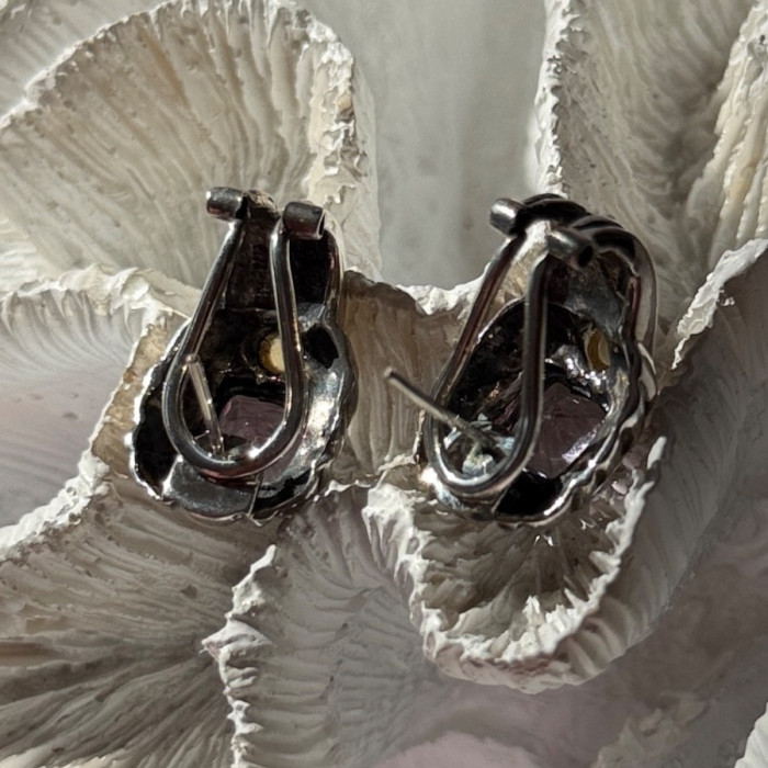 925 Sterling Silver Amethyst & Amber Clip Earrings