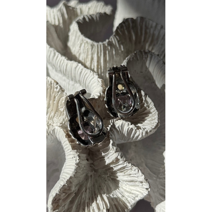 925 Sterling Silver Amethyst & Amber Clip Earrings