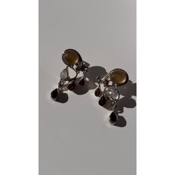Vintage 925 Sterling Silver Multi Color Gemstones Earrings