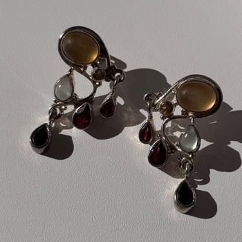 Vintage 925 Sterling Silver Multi Color Gemstones Earrings