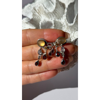 Vintage 925 Sterling Silver Multi Color Gemstones Earrings