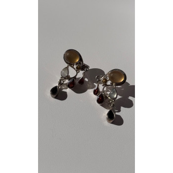 Vintage 925 Sterling Silver Multi Color Gemstones Earrings