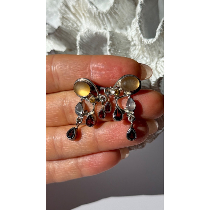 Vintage 925 Sterling Silver Multi Color Gemstones Earrings