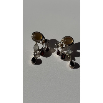 Vintage 925 Sterling Silver Multi Color Gemstones Earrings