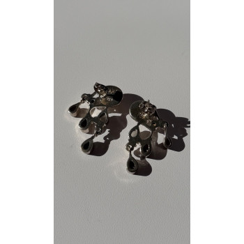 Vintage 925 Sterling Silver Multi Color Gemstones Earrings