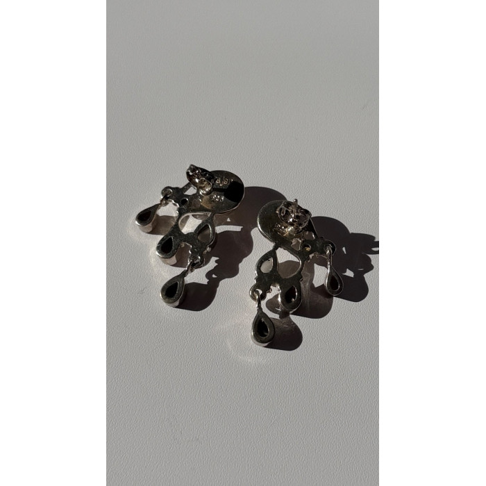 Vintage 925 Sterling Silver Multi Color Gemstones Earrings