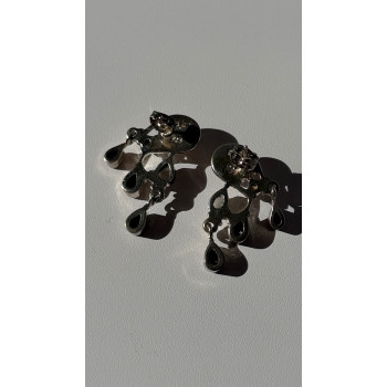 Vintage 925 Sterling Silver Multi Color Gemstones Earrings