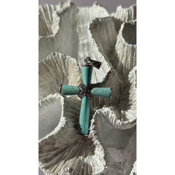 925 Sterling Silver Turquoise & Marcasite Pendant Cross