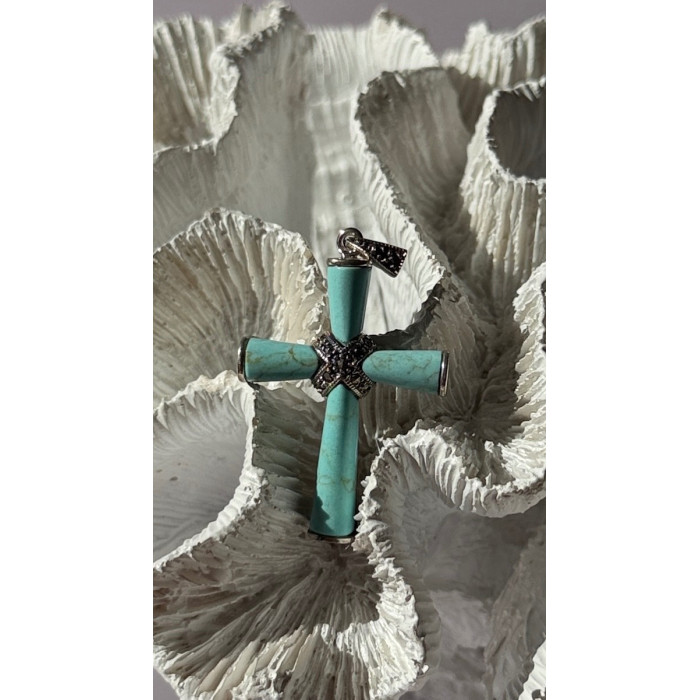 925 Sterling Silver Turquoise & Marcasite Pendant Cross