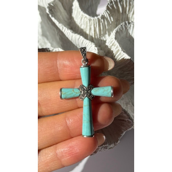 925 Sterling Silver Turquoise & Marcasite Pendant Cross