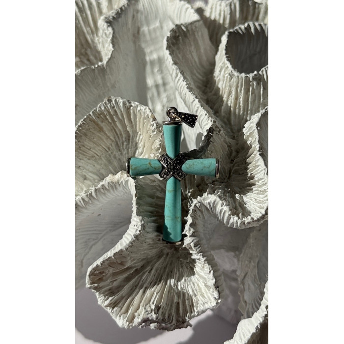 925 Sterling Silver Turquoise & Marcasite Pendant Cross