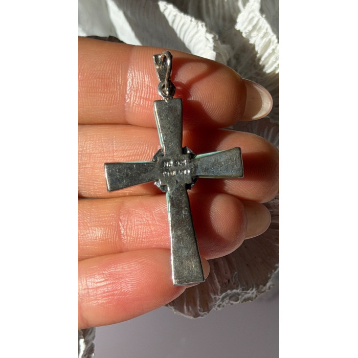 925 Sterling Silver Turquoise & Marcasite Pendant Cross