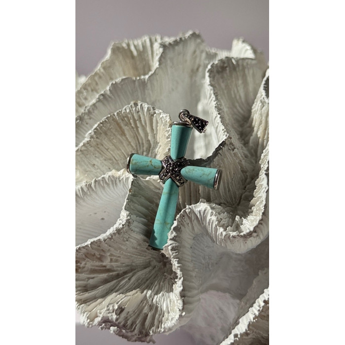 925 Sterling Silver Turquoise & Marcasite Pendant Cross
