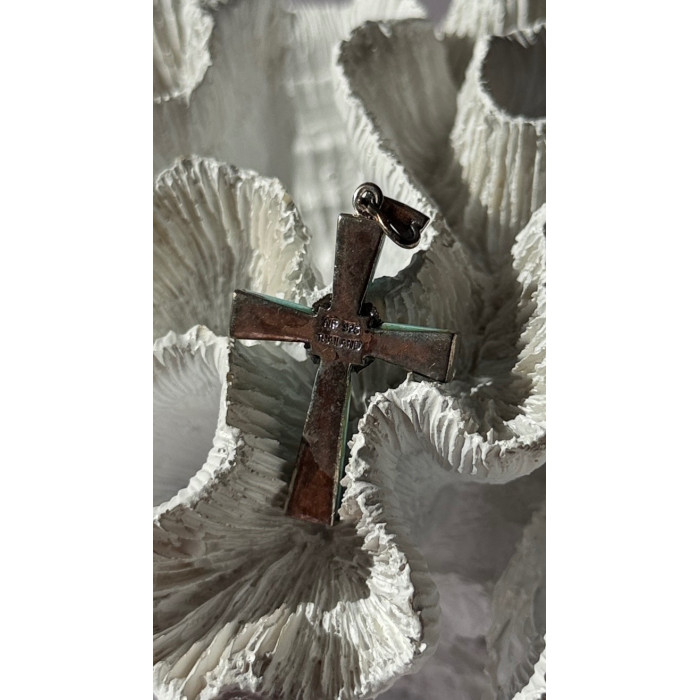 925 Sterling Silver Turquoise & Marcasite Pendant Cross
