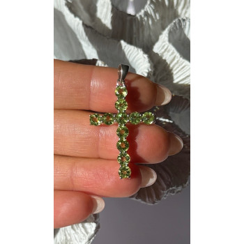 925 Sterling Silver Peridot Cross Pendant