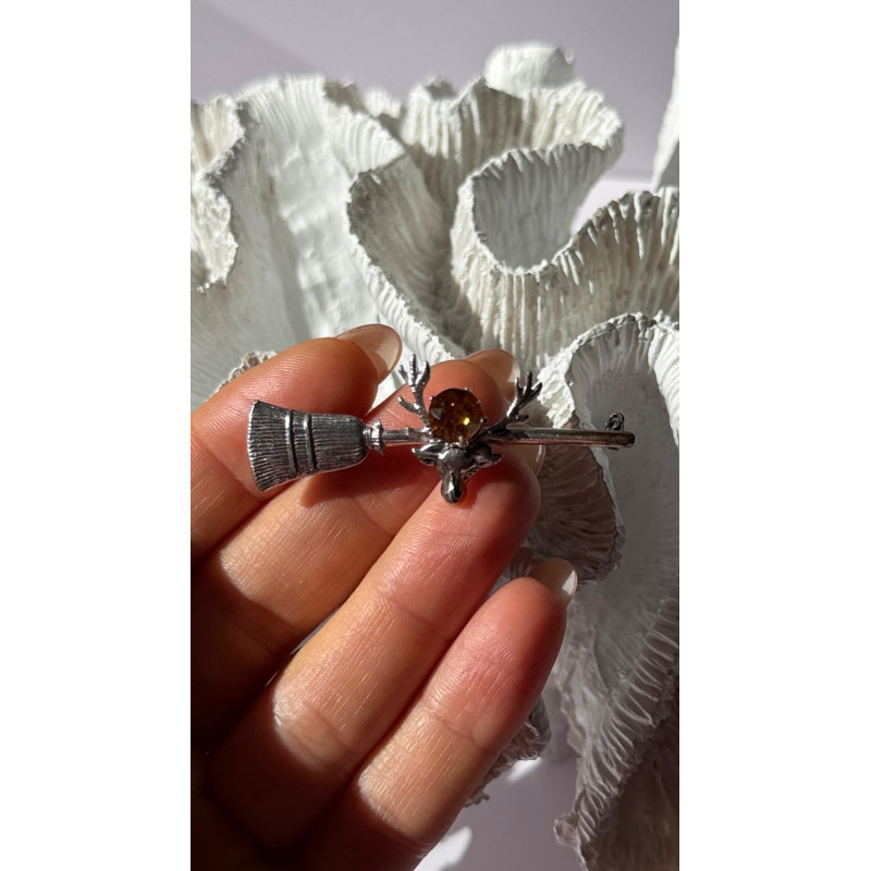 925 Sterling Silver Orange Citrine Deer Brooch