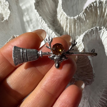 925 Sterling Silver Orange Citrine Deer Brooch