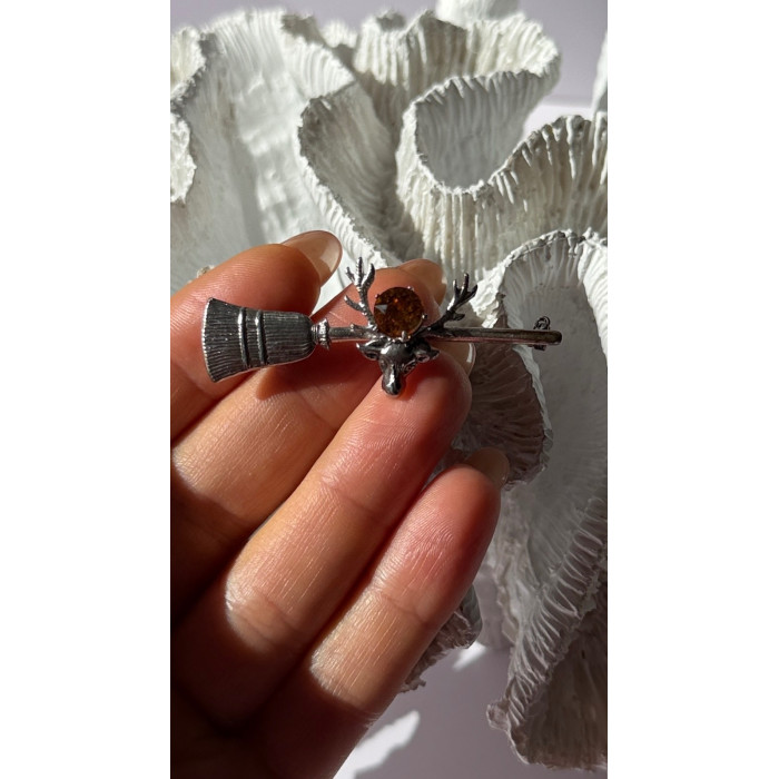 925 Sterling Silver Orange Citrine Deer Brooch