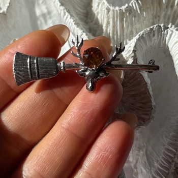 925 Sterling Silver Orange Citrine Deer Brooch