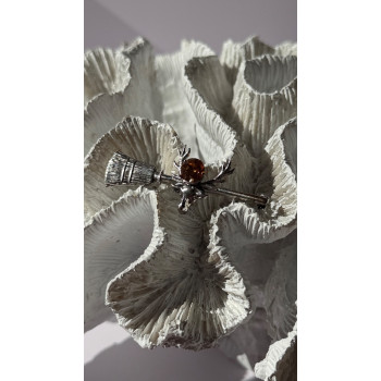 925 Sterling Silver Orange Citrine Deer Brooch