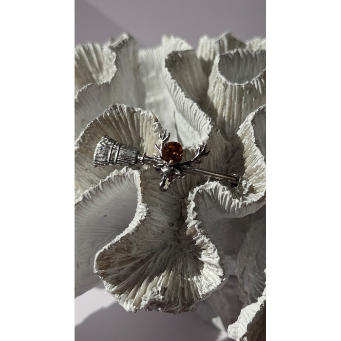 925 Sterling Silver Orange Citrine Deer Brooch