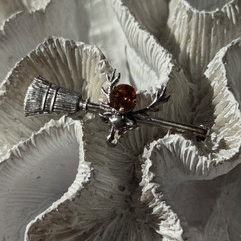 925 Sterling Silver Orange Citrine Deer Brooch