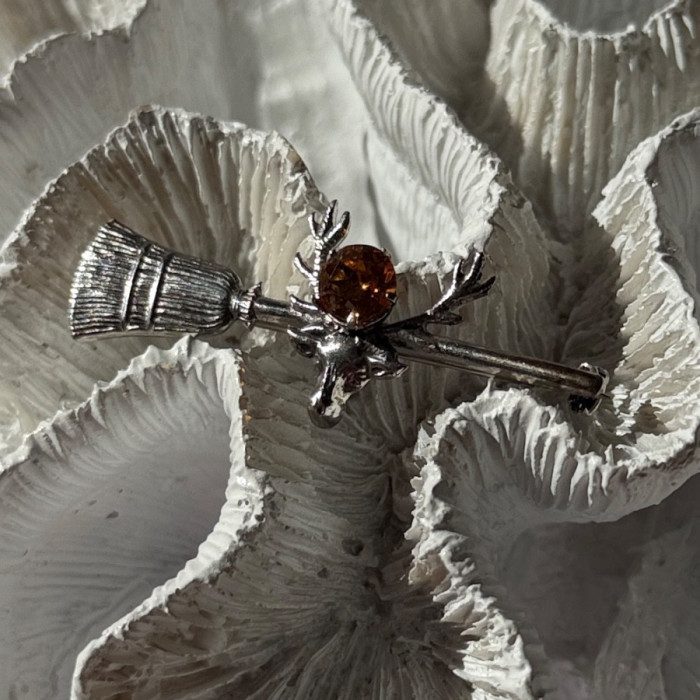 925 Sterling Silver Orange Citrine Deer Brooch