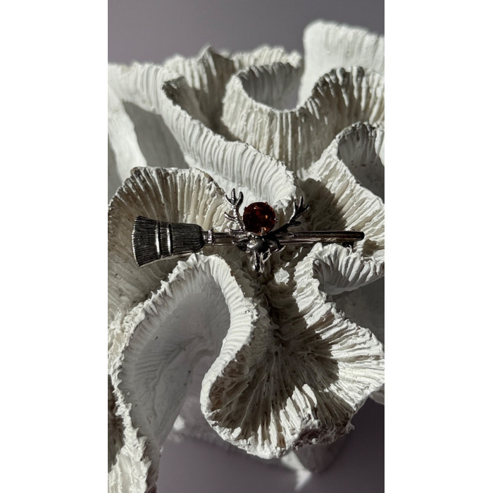 925 Sterling Silver Orange Citrine Deer Brooch