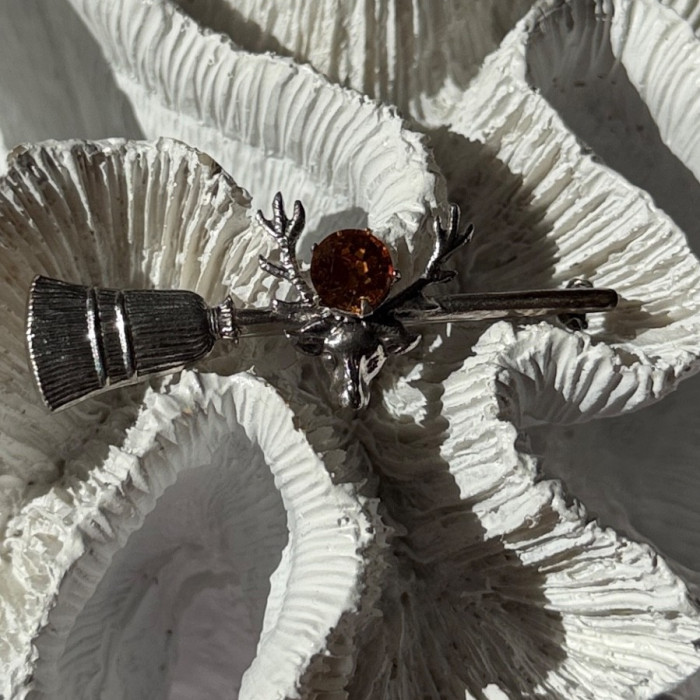 925 Sterling Silver Orange Citrine Deer Brooch