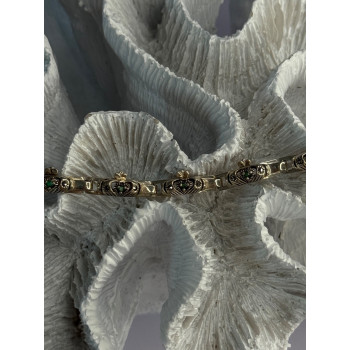 Vintage 925 Sterling Silver Heart Emerald & Marcasite Bracelet Length 7