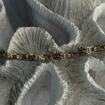 Vintage 925 Sterling Silver Heart Emerald & Marcasite Bracelet Length 7