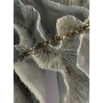 Vintage 925 Sterling Silver Heart Emerald & Marcasite Bracelet Length 7